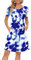 AUSELILY Womens Summer Dress Casual Bodycon Short Sleeve Pleated Loose Swing Casual Dress with Pockets Knee Length Blue White Flowers XL