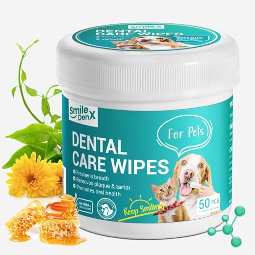 SmileDenX Dog Dental Care Wipes - Dog Teeth Cleaning Finger Wipes - Dog Tooth Brushing Kit Dental Wipes - Reduces Plaque & Freshens Breath (50 Pcs)