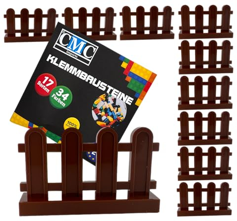 CMC imports 10 x Zaun Klemmbausteine Gartenzaun Lattezaun vers. Farben zur Auswahl Bausteine 1x4x2 Noppen Zaunelemente Kompatibel Einzelteile (090 - Braun)