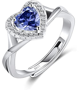 MYBELLNA Hola Herz offener Ring für Damen Frauen Engagemen Verlobungsring | 925 Sterling Silber 18K Weißgold Plated Ringe Weihnachten Valentinstag Zirconia Geburtsstein Geschenk für Frauen Freundin