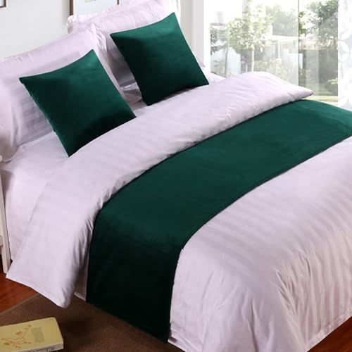 QRGMKL Premium Velvet Bed Runners Bedspread, Soft No Fading Bed Scarf Runner for Bedroom Wedding Room Home Hotel Bedding Decorations-Dark Green||260X50cm for 2m Bed