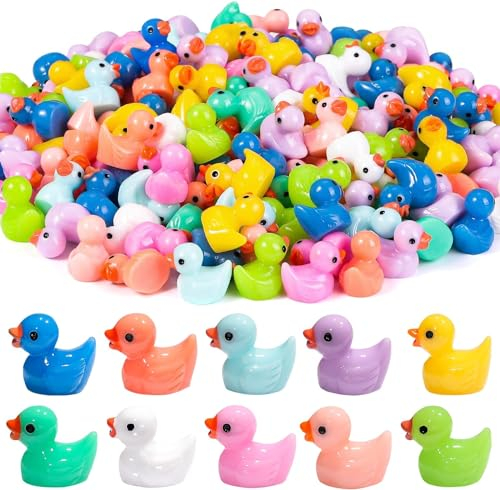 DIYDEC 120 Stück Mini Enten Harz, 10 Farben Mini Duck Figuren Miniatur Enten kleine Bunte Enten für Dekoration von Miniatur-Landschaftsgärten, Bonsai, Fischbecken und Aquarien verwendet