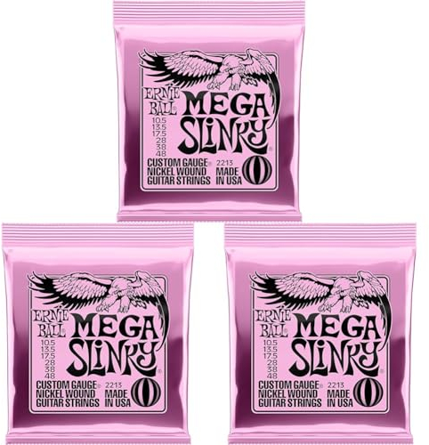 Ernie Ball Mega Slinky Cordes filées en nickel, pour guitare électrique, calibre 10,5-48 (Lot de 3)