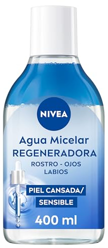 NIVEA Agua Micelar Regeneradora (400 ml), gel limpiador facial con 5% Sérum y Amino Acid Complex, tónico facial para rostro, ojos y labios, aceite desmaquillante facial con Pantenol y Escualano
