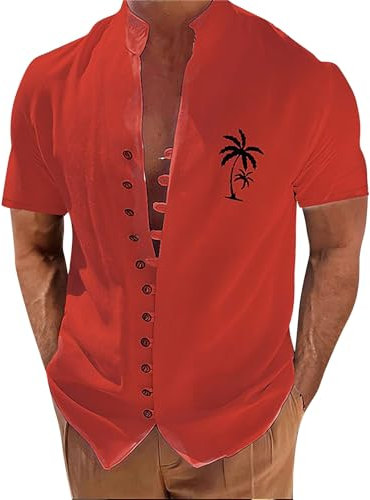 Offres du jour Chemise de plage d'été pour hommes, col montant, graphiques géométriques imprimés en 3D, manches courtes, chemise décontractée à fleurs pour jeunes T Shirts Hommes Soldes Soldes