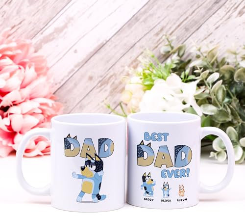 Personalised Best Dad Ever Bluey Mug - Custom Father's Day Gift, Create Your Own Bluey Family, Fathers Day Mug, Bluey and, Daddy Mug