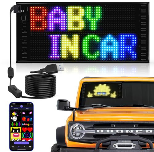 Doppelreihig Scrollen Led Anzeigetafel, 27x12 cm Led Laufschrift Programmierbar, Leuchtreklame Personalisiert Leuchtschild anzeige Board Display, Text, Graffiti, Bluetooth App, USB 5V/2A