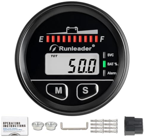 NInE-ROnG 12V 24V 36V 48V Battery Fuel Gauge,Hour Meter,Battery Capacity Voltage Meter,Maintenance Reminder,With Backlight Use for Lead-acid Batteries GEL Batteries LiFeO4 Batteries AGM Batteries and