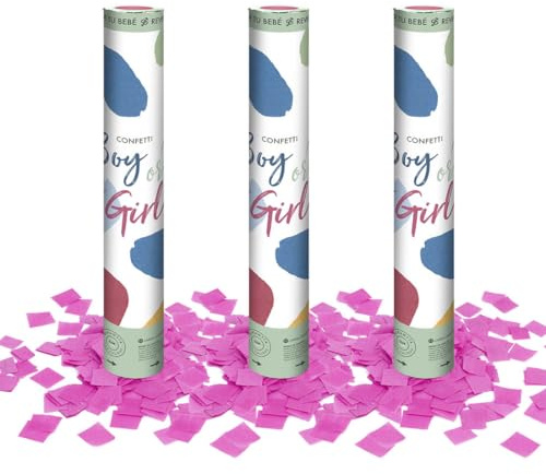OH YEAH - 3 Unidades - Cañón Confeti Rosa - 30 cm - Fiestas y Celebraciones - Ideal para Bodas, Cumpleaños, Eventos, Revelación de Género y Despedidas - Gran Potencia de Alcance - FÁCIL DE USAR
