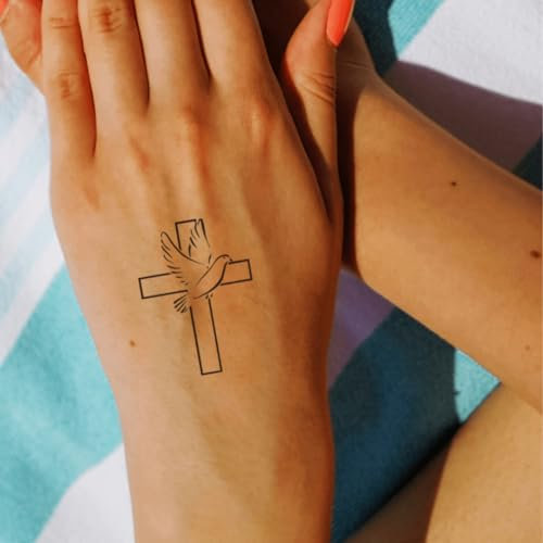 Fake Tattoo Kreuz – Temporalis® | Temporäre Tattoos für Erwachsene – EU-zertifizierte Kosmetik, vegan & wasserfest – Hält 1 bis 2 Wochen [ Kreuz und Taube ]