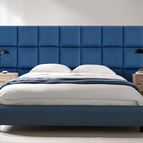 [neu.haus] Wandkissen Carpino 4er Set 30 x 30 cm Wandpolster Samt Navyblau Wandpaneele gepolstert Kopfteil für Bett Polsterpaneel zum Kleben