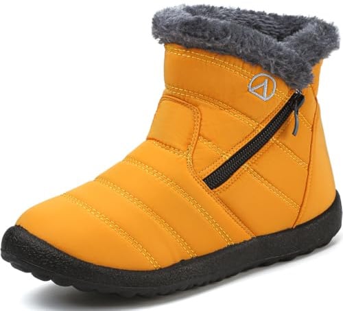 LAZAZAFI Stivali Ragazze Ragazzi Invernali Stivali da Neve Impermeabili Caldo Peluche Bambini Stivaletti All'aperto Antiscivolo Scarpe Trekking Giallo 37 EU