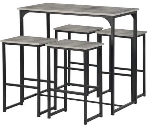 ZZINOKE Mesa Alta Cocina con Taburetes, Conjunto Mesa y Sillas Comedor, Adecuada para Cocina, Comedor, Bar, Mesa de Bar 100 × 50 × 90 CM, 4 Taburetes 30 × 40 × 65 CM, Gris