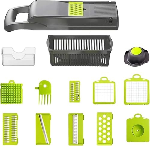 Alivio 14 in 1 Vegetable Chopper, Multifunctional Stainless Steel Veg Cutter, Slicer, Dicer, Chopper, Home Kitchen Manual Vegetable & Fruit Cutter, Salad Chopper with Container