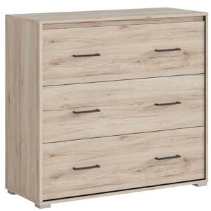 BLACK RED WHITE Ronse Kommode 98 cm mit 3 Türen, helle San Remo Eiche/Grauer Wolfram, Breite 97,5 cm, Höhe 90 cm, Tiefe 40,5 cm, Möbelplatte, 3 Schubladen