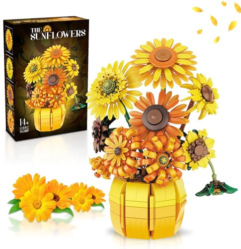 Juego de construcción de flores y girasoles para adultos, colección botánica de Van Gogh para mujeres y niñas mayores de 14 años, kits de ramo de macetas artificiales, decoración del hogar, Navidad