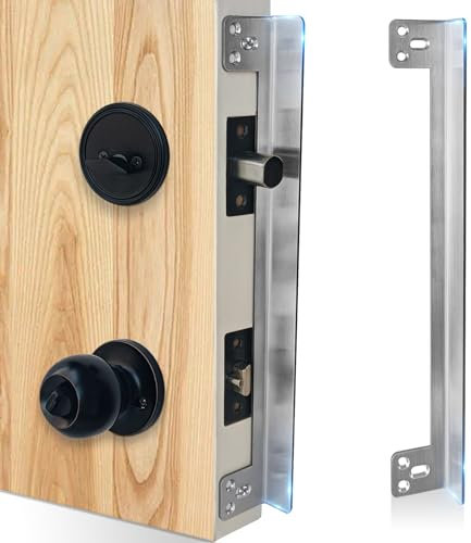 MOSECYOU Door Latch Guard Plate 12” with 1” Offset Cover, Satin Nickel, Outward Opening Door Security Guard, Protector Shield for Door Knob/Deadbolt/Mortise/Double Door Lock(1 Pack)