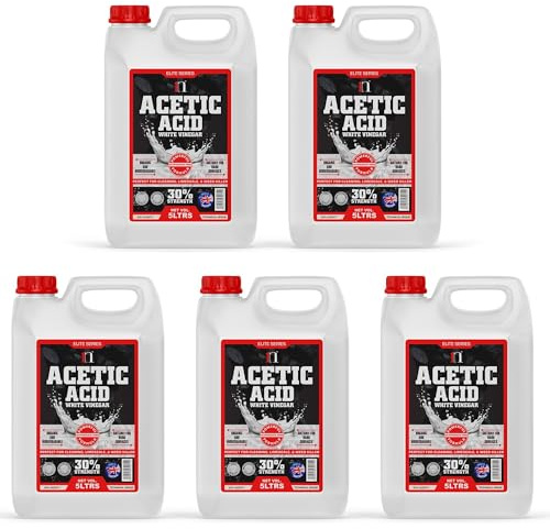 Pure White Vinegar 30% Acetic Acid Glyphosate Free Concentrate 6 x Stronger Than Regular White Vinegar | Cleaning Vinegar, Tough Stain Remover & Natural Weed Killer for Garden Use (5 x 5L)