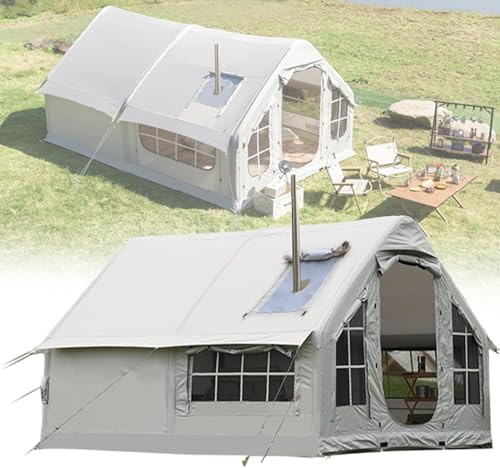 Tente De Camping Gonflable avec Ouverture De Cheminée, Tente Gonflable, Grande Tente Extérieure Imperméables avec Pompe À Air pour 6-8 Personnes, Tente Camping Familiale, Protection UPF 50+