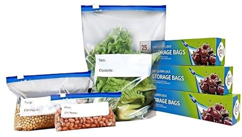 Reusable Freezer Bags,ziploc bags food Slider Ziplock Bag Food Storage Bags for Meal Prep, Fruits and Vegetables, Sandwich, Snack, Travel Items (15, L)