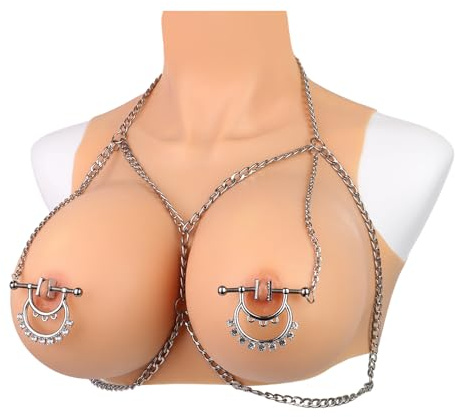 Thlsexy Verstellbare Brustwarzenklemmen mit Kette Edelstahl Nippelklemme Fake Nippelpiercing BDSM Brust Clip Brustwarzen Klemmen Rollenspiel Erotik Sex Toys nippelklemmen für Frauen&Männer（C）