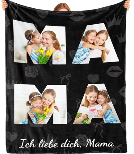 Bemaystar Personalisierte Decke mit Fotos und Text - Personalisierte Decke Personalisiertes Geschenk für Mama Foto Geschenk - 4 Fotos