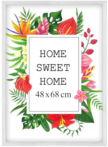 Mg Design Cadre photo en bois 48x68 cm blanc avec verre acrylique - idéal pour suspendre ou poser, parfait pour mettre en valeur vos photos, affiches ou puzzles dans votre intérieur avec élégance