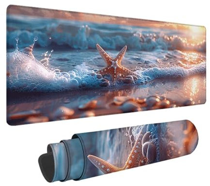 Tapis Souris XXL 1500x800 mm, Bords Surpiqués Tapis de Souris Gamer Étoile de Mer Mouse Pad Base en Caoutchouc Antidérapante, Imperméable Mousepad Blanc Desk Mat pour Gamer, Ordinateur -xy2503WJ