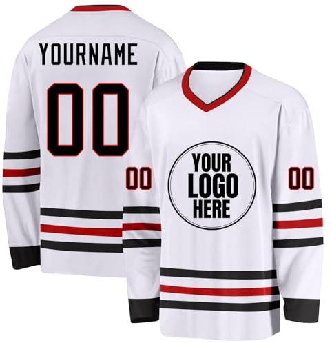 Generisch Personalisierbares Eishockey Trikot, Ice Hockey Jersey für Herren & Damen & Kinder, Atmungsaktives Mesh Stoff, schnelltrocknend & antibakteriell für Team, Verein & Familiensport