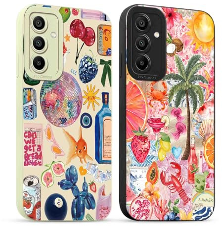 Yirlbey 2 Pièces Été Coque pour Samsung Galaxy A55 5G 6,5'', Etui Silicone avec Summer Collage Aesthetic Motif Design, Caméra de Protection Case Antichoc Housse pour Femme Ultra Fine TPU Étui Souple