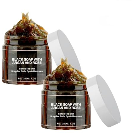 Marokko Black Soap,Schwarze Seife Peeling Gesicht,Körper,Hände Und Füße,Body Scrub Blacksoap Natürliche,Morocco Schwarzeseife Für Weiche Haut,Geeignet Für Alle Hauttypen,200g(2 Stück)