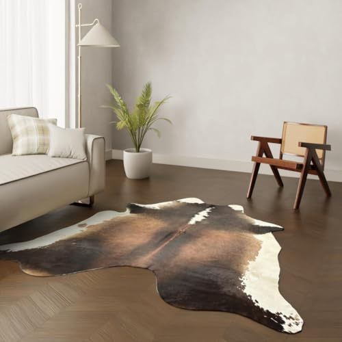 Wildlife Design Kuhfell Teppich Weiß Dunkelbraun 230x210 cm + GRATIS Lederuntersetzer - Echtes Rindsleder, Handgefertigt, Wohnzimmer, Schlafzimmer, Dekoration