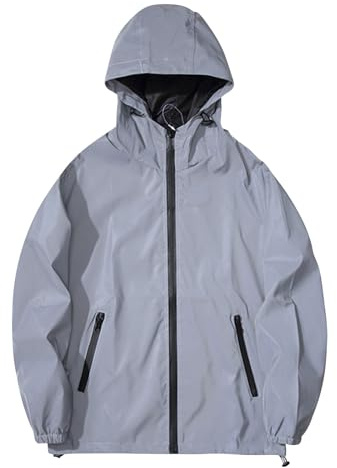 Reflektierende Jacke Unisex Fahrrad Regenjacke Herren Damen wasserdichte Windbreaker Full Reflective Jacke Laufjacke Atmungsaktiv Winddicht Reflekierend Fahrradjacke