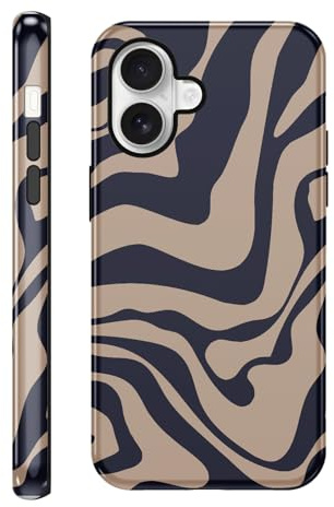 Yirlbey Gestreift Sommer Handyhülle für iPhone 16 Hülle 6,1, Aesthetic Summer Striped Streifen Muster Design für Mädchen Schutzhülle Zweischichtige Stoßfest Bunt Silikon TPU Case, Braun Stripe