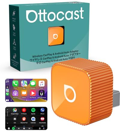 OTTOCAST MINI Cube 3.0 2026 Upgraded Wireless CarPlay Adapter | 2-in-1 for iPhone & Android Auto, Convert Wired CarPlay and Android Auto to Wireless, Plug & Play, Fast Auto-Connect (Orange)