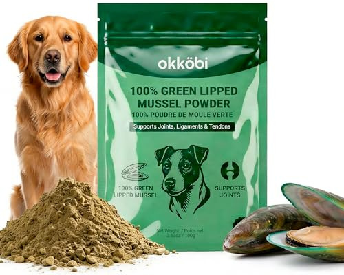 OKKÖBI Green Lipped Mussel Powder for Dogs & Cats - 100% New Zealand - 100g - Natural Hip & Joint Support Supplement - Rich in Omega-3, Glucosamine & Chondroitin - Single Ingredient Food Topper