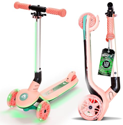 Apollo Whizzie LED Kinderroller, klappbarer Kinder Scooter, höhenverstellbarer Dreiradscooter für Kinder ab 3 Jahre, LED-Effekt in Rollen, Lenker und Deck, 3-Rad Roller im coolen Design