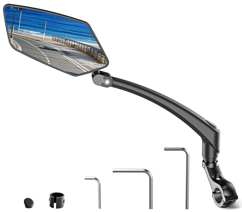 COICER Fahrradspiegel für E-Bike Links, Fahrrad Rückspiegel für Ebikes | 360° Klappbar & Drehbar, mit Großer Spiegelfläche, Langem Arm & Schlagfestem Echtglas, Spiegel für E Scooter Fahrradzubehör