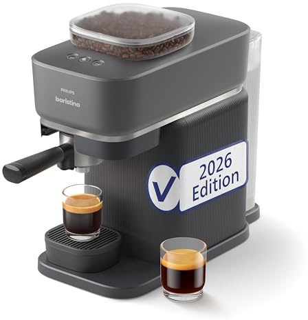 PHILIPS Baristina Espressomaschine, Schwarzgrau, Espressozubereitung | mahlt, tampt & brüht automatisch, leichte Reinigung, Keramikmahlwerk (BAR305/60)