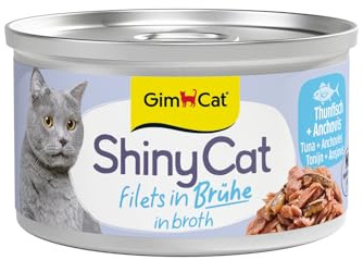 GimCat ShinyCat Filet in Brühe Thunfisch mit Anchovis - Nassfutter mit Fisch - 24 Dosen (24 x 70 g)