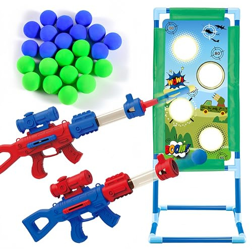 Racocou Kindersoftball-Shooter-Spielset (inklusive Zielgestell und 24 Softbälle), Zielgestell-Shooter-Doppelpistolen-Raketenpistole. Kampfspielzeug