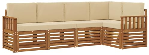 vidaXL Sofagarnituren 5 pcs Natur und Beige Massivholz Akazie, Garten-Sofa, modernes Outdoor-Möbel, robuster Lounge-Satz, Bequeme Terrasse-Sitzmöbel für Dein Zuhause