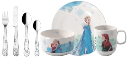 Villeroy & Boch - Disney Frozen Kindergeschirr Set 7tlg., Spülmaschinenfest, Mikrowellensicher, Geschirr und Besteck für Kinder, Premium Porzellan