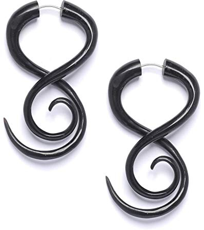 81stgeneration Schwarze Horn Lange Spirale Twist Fake Stretcher Ohrringe für Frauen | Große Tribal Cheater Ohrstecker | Gothic Swirl Faux Ohr Stretcher | Gefälschte Messgeräte