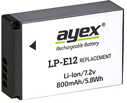 ayex LP-E12 Akku Kompatibel mit Canon EOS M M2 M 10 M50 Mark II M100 M200 100D PowerShot SX70 HS Leistungsstark & zuverlässig