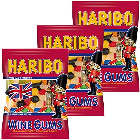 Haribo Wine Gums, 3er Pack, Gummibärchen, Weingummi, Fruchtgummi, Im Beutel, Tüte, 200 g