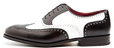 Beatnik Shoes Zapato de Cordones Bicolor Blanco y Negro Estilo Oxford Brogue Spectator de Hombre Beatnik Holmes Black & White, Talla : 42