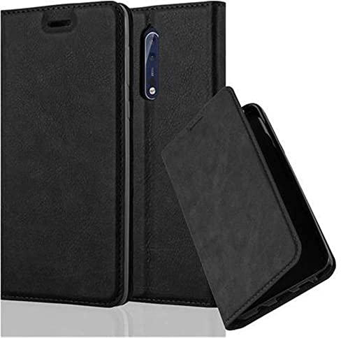 cadorabo Coque pour Nokia 8 2017 en Noir Nuit - Housse Protection avec Fermoire Magnétique, Stand Horizontal et Fente Carte - Portefeuille Etui Poche Folio Case Cover