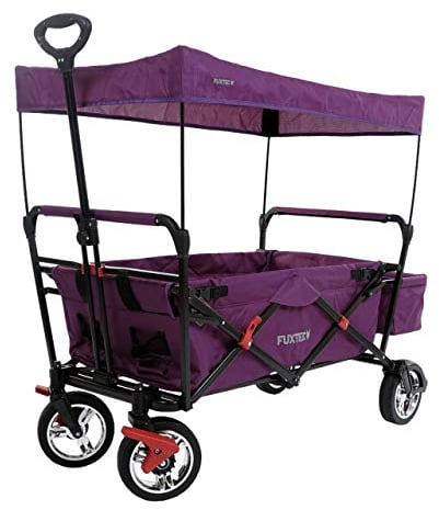 Fuxtec Bollerwagen faltbar FX-CT500 Purpur mit Dach - Transportwagen klappbar | inkl. Hecktasche & Verstellbarer Ziehstange | Feststellbremse | Vollprofilreifen | Handwagen/Leiterwagen – Das Original