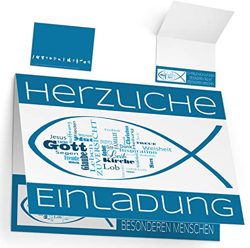 12er Set Einladungskarten zur Kommunion Konfirmation Taufe Firmung WORTWOLKE - edle Klappkarten für Jungen Mädchen Einladung Karten von BREITENWERK